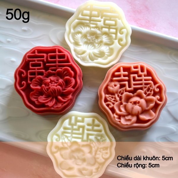 Khuôn lò xo Hoa Hồng - Chữ Hỷ LX4 50/75g (2 mặt) - khuôn làm bánh trung thu, bánh dứa, bánh cốm xu xê, nhấn xôi hoa đậu