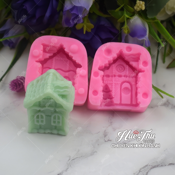 Bộ khuôn silicon 3 Cây Thông + 2 Ngôi Nhà Tuyết làm bánh rau câu 3D 4D nhấn xôi, fondant, socola, nến hanmade
