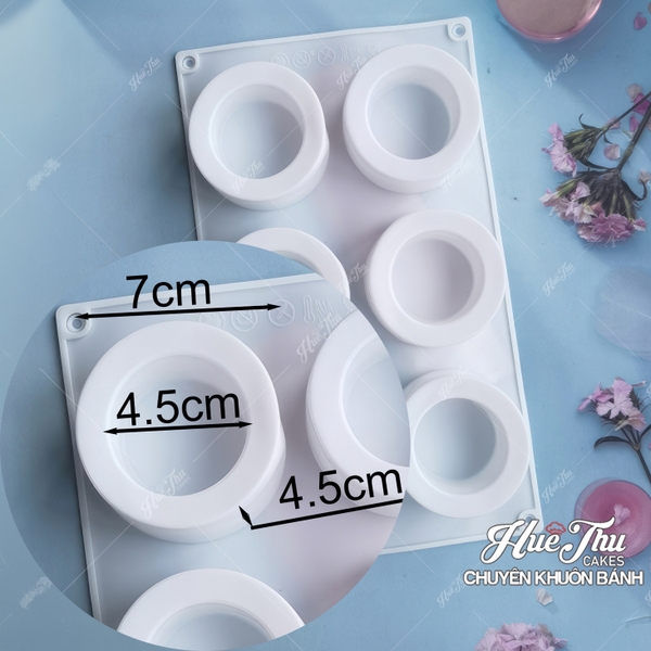 Khuôn silicon Hình Trụ Tròn A27 (vỉ 6 hình) làm bánh rau câu 3D 4D nhấn xôi, fondant, socola, nến hanmade