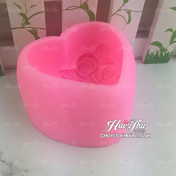 Khuôn silicon Trái Tim (3 bông hồng) làm bánh rau câu 3D 4D nhấn xôi, fondant, socola, nến hanmade