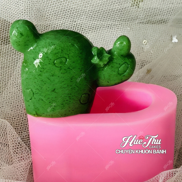 Khuôn silicon Xương Rồng 2 búp + Hoa 5cm làm bánh rau câu 3D 4D nhấn xôi, fondant, socola, nến hanmade