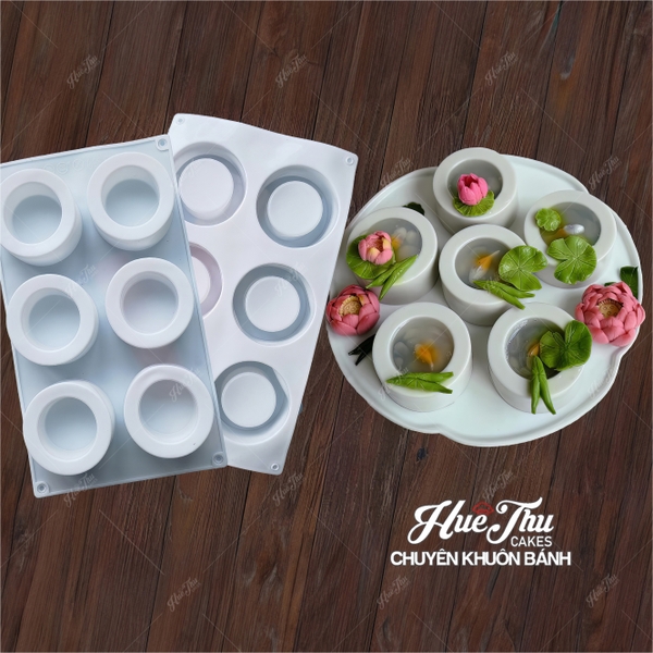 Khuôn silicon Hình Trụ Tròn A27 (vỉ 6 hình) làm bánh rau câu 3D 4D nhấn xôi, fondant, socola, nến hanmade