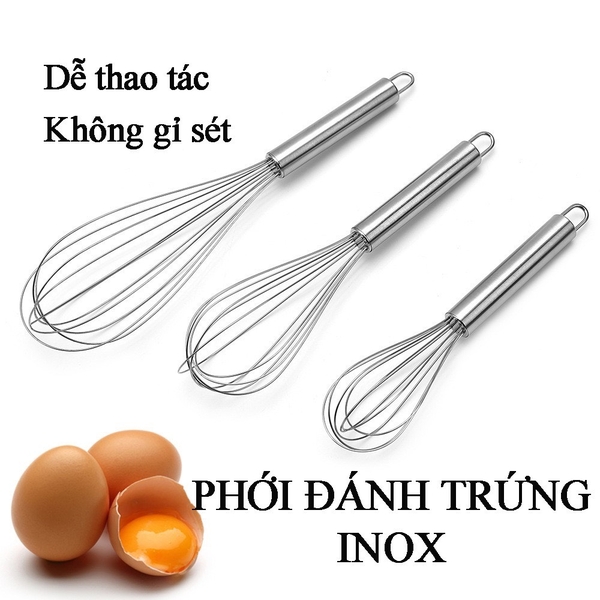 Cây đánh trứng inox, phới lồng đánh trứng cầm tay