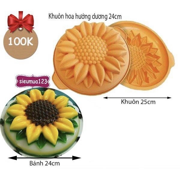 Khuôn silicon Hoa Hướng Dương cánh lớn làm bánh rau câu 3D 4D nhấn xôi, fondant, socola, nến hanmade