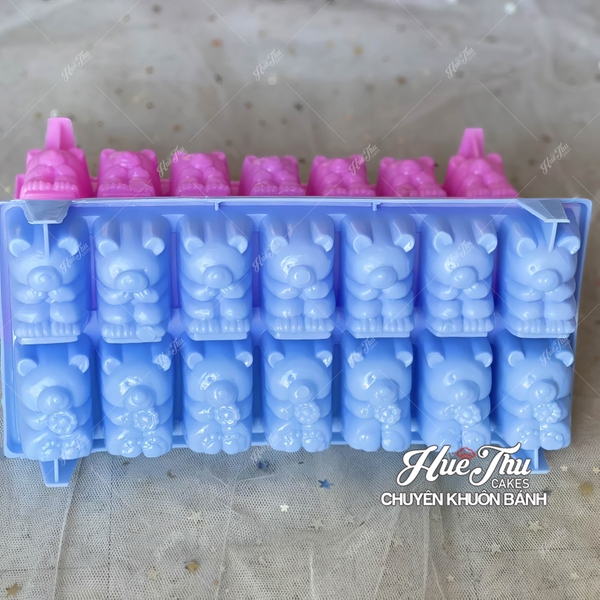 Khuôn rau câu, khay đá Gấu Trúc (14 viên) làm bánh rau câu 3D 4D nhấn xôi, fondant, socola, nến hanmade
