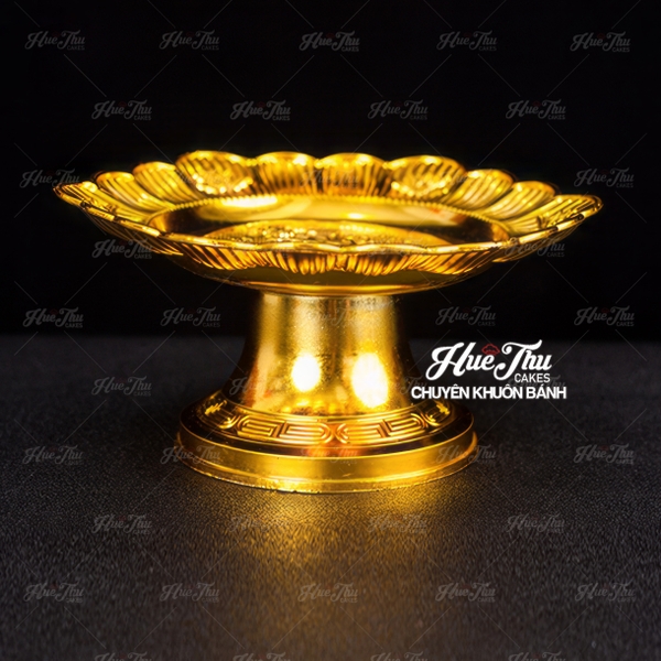 Mâm Ngũ Quả Hoa Sen Vàng 20cm, mâm bồng, đĩa đựng trái cây nhựa, đĩa thờ cúng