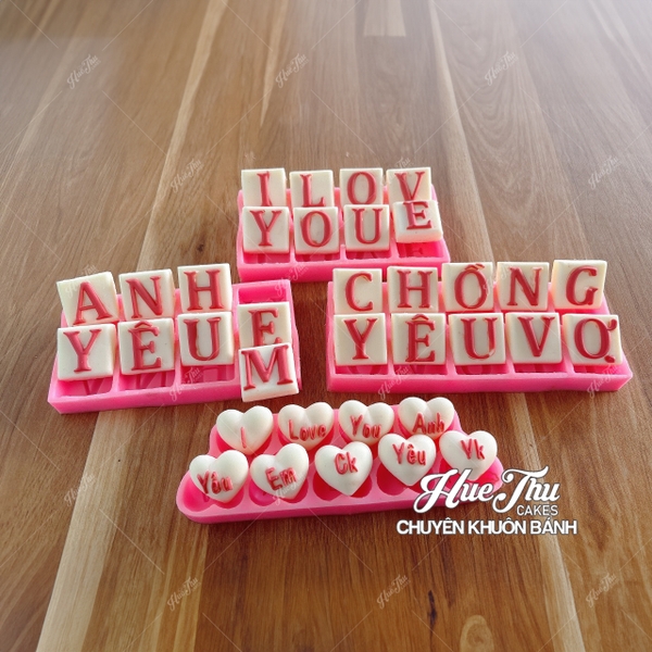 Khuôn silicon Bộ Chữ Tình Yêu I Love You làm bánh rau câu 3D 4D nhấn xôi, fondant, socola, nến hanmade
