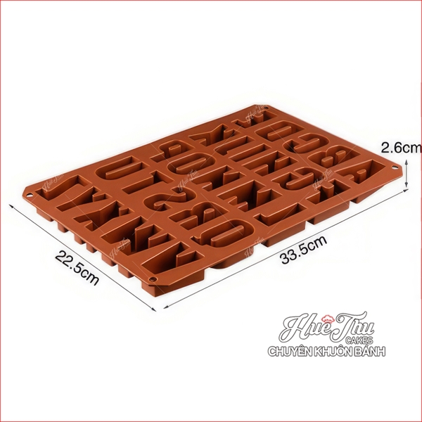 Khuôn silicon Bộ Chữ In Hoa/In Thường/Số (chữ cao 5.2cm) làm bánh rau câu 3D 4D nhấn xôi, fondant, socola, nến hanmade