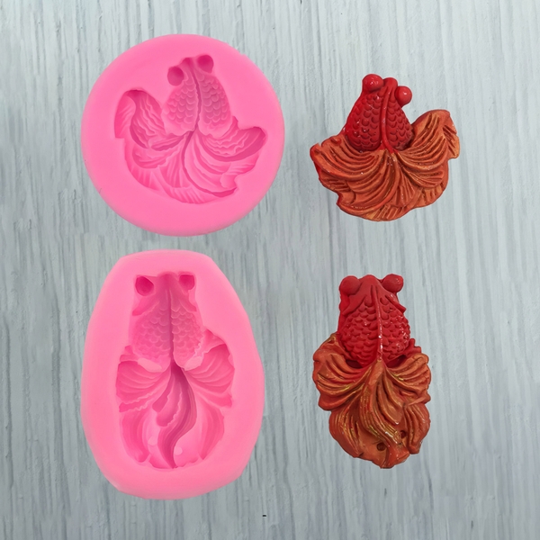 Khuôn silicon Cá Vàng Đuôi Xòe A90 làm bánh rau câu 3D 4D nhấn xôi, fondant, socola, nến hanmade
