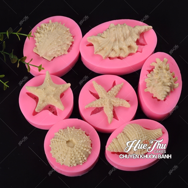Khuôn silicon Vỏ Sò, Ốc Biển, Sao Biển làm bánh rau câu 3D 4D nhấn xôi, fondant, socola, nến hanmade