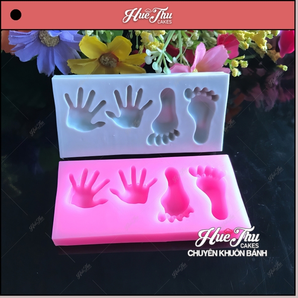 Khuôn silicon Bàn Chân Bàn Tay (vỉ 4 hình) làm bánh rau câu 3D 4D nhấn xôi, fondant, socola, nến hanmade