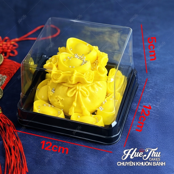 Hộp đựng bánh vuông 12x12cm đế đen, vàng, trắng cao 5/7.5cm (10 cái) đựng bánh rau câu, bông lan, Trung Thu