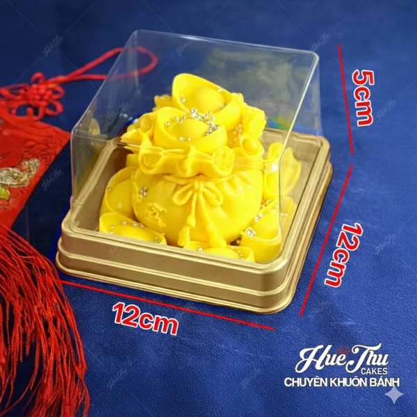 Hộp đựng bánh vuông 12x12cm đế đen, vàng, trắng cao 5/7.5cm (10 cái) đựng bánh rau câu, bông lan, Trung Thu