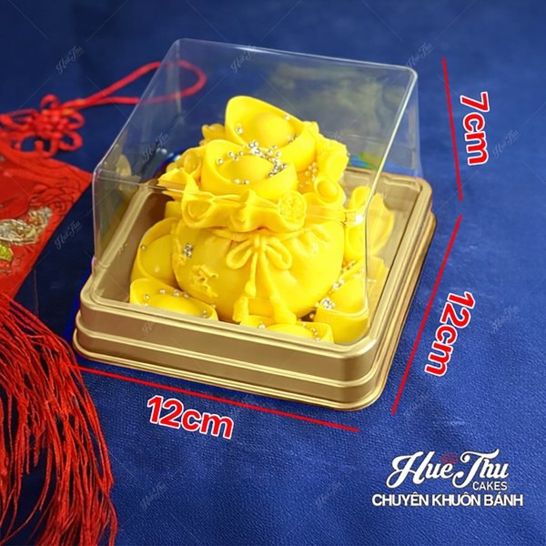 Hộp đựng bánh vuông 12x12cm đế đen, vàng, trắng cao 5/7.5cm (10 cái) đựng bánh rau câu, bông lan, Trung Thu