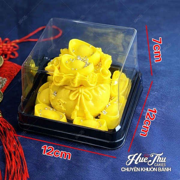 Hộp đựng bánh vuông 12x12cm đế đen, vàng, trắng cao 5/7.5cm (10 cái) đựng bánh rau câu, bông lan, Trung Thu