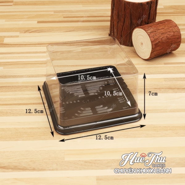 Hộp đựng bánh vuông 12x12cm đế đen, vàng, trắng cao 5/7.5cm (10 cái) đựng bánh rau câu, bông lan, Trung Thu