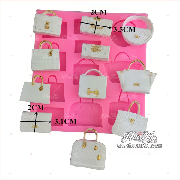 Khuôn silicon Túi Xách (vỉ 11 hình) làm bánh rau câu 3D 4D nhấn xôi, fondant, socola, nến hanmade