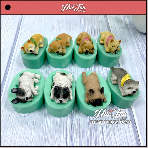 Khuôn silicon Chú Chó Cute (bộ 8 khuôn) làm bánh rau câu 3D 4D nhấn xôi, fondant, socola, nến hanmade
