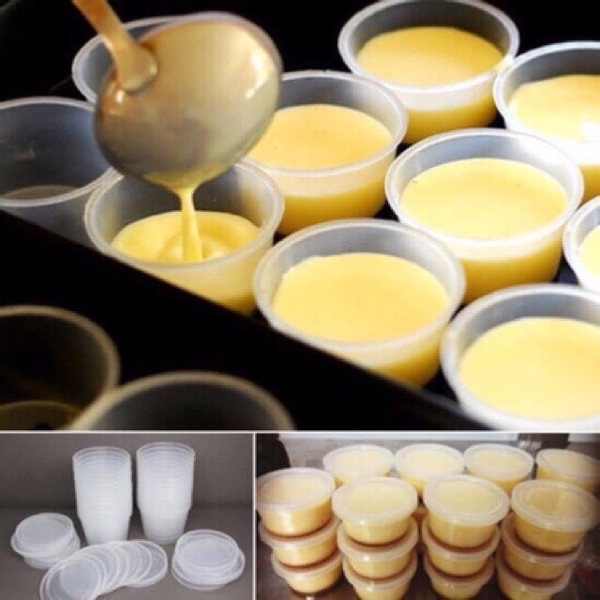 Hộp flan tròn (50 hộp) hũ nhựa hấp bánh flan, da lợn, đựng tàu hủ singapore, panna cotta, rau câu ly