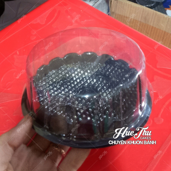 Hộp đựng bánh nhựa tròn nắp bằng 10/14/16cm (set 10 hộp, đế đen / đế trắng) đựng bánh trung thu, bông lan, xôi
