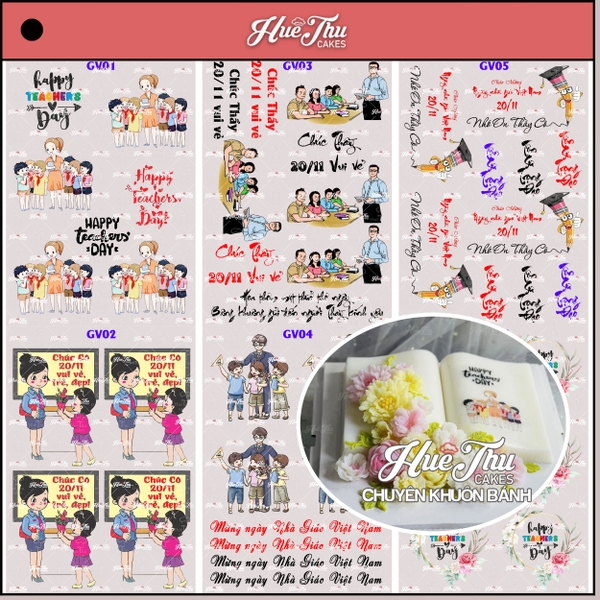 Tấm Decal Trong chủ đề Thầy Cô - Ngày Nhà Giáo, chữ dán tem dán lên bánh trang trí bánh rau câu (nhiều mẫu)
