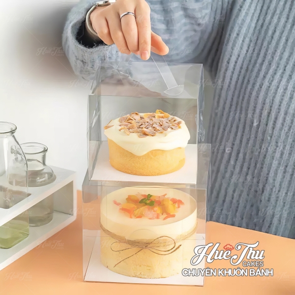 Hộp đựng bánh Mica Vuông trong suốt 11/13/16/22/26/28/30/32/34/36cm (cao 15-45cm, kèm đế) đựng bánh sinh nhật, quà tặng