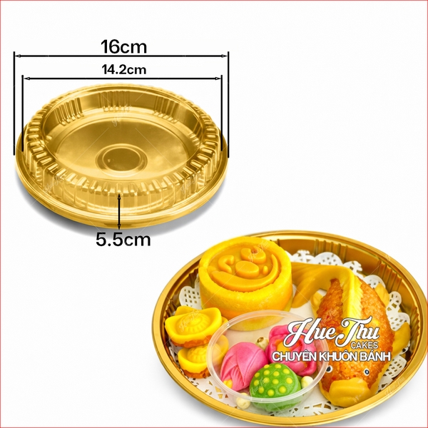 Hộp Nhựa Vàng Hình Tròn HC5 16/20/25/28/32cm (10 hộp, có nắp) đựng bánh rau câu cá chép, đựng bánh các loại
