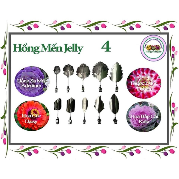 Kim làm thạch rau câu 3D Hoa Hồng Sa Mạc, Thược Dược, Hoa Cúc, Hoa Bắp Cải (bộ 10 kim SET 34)