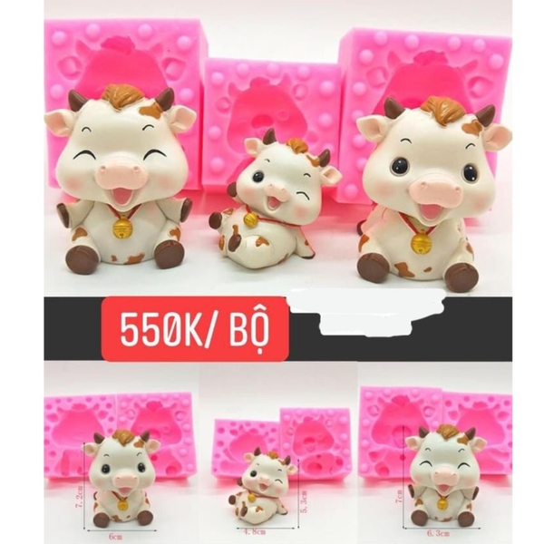 Khuôn silicon con Trâu Ngộ Nghĩnh làm bánh rau câu 3D 4D nhấn xôi, fondant, socola, nến hanmade