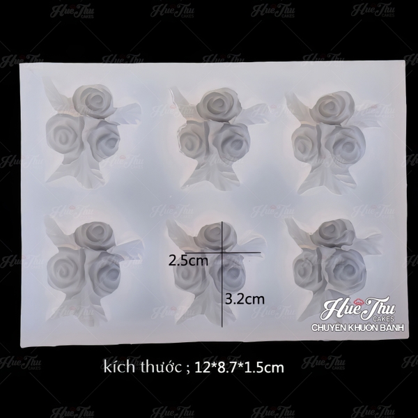 Khuôn silicon Hoa Hồng Nhí 3 bông (vỉ 6 hình) làm bánh rau câu 3D 4D nhấn xôi, fondant, socola, nến hanmade