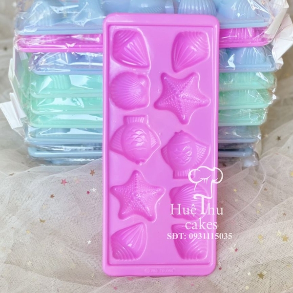 Khuôn rau câu, khay đá Tôm Ốc Sò (12 viên) làm bánh rau câu 3D 4D nhấn xôi, fondant, socola, nến hanmade