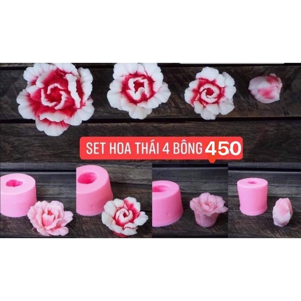 Khuôn silicon hoa Thái (4 bông) 4 - 8cm làm bánh rau câu 3D 4D nhấn xôi, fondant, socola, nến hanmade