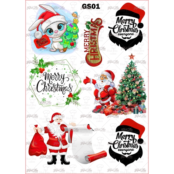 Tấm Decal Trong chủ đề Lễ Giáng Sinh - Noel, chữ dán tem dán lên bánh trang trí bánh rau câu tiện lợi (nhiều mẫu)