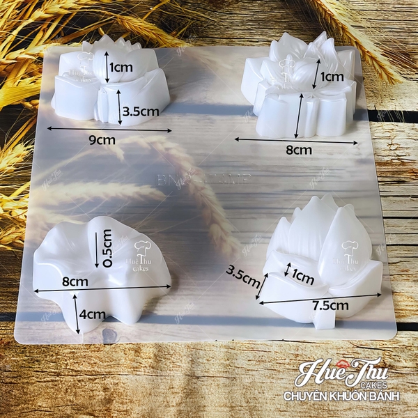 Khuôn rau câu, nhấn xôi Hoa Sen (hoa, nụ, búp, lá sen, vỉ 4 khuôn) làm bánh rau câu, ép xôi