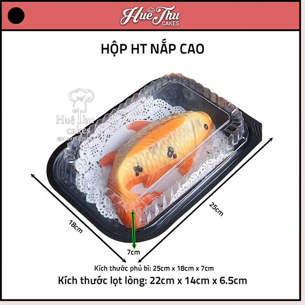 Hộp đế đen HT203 nắp cao 23cm (10 hộp) đựng bánh rau câu cá chép, bông lan, cơm