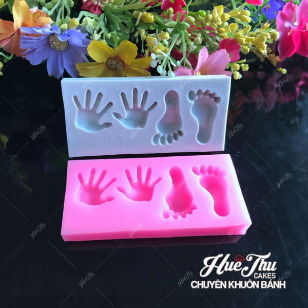Khuôn silicon Bàn Chân Bàn Tay (vỉ 4 hình) làm bánh rau câu 3D 4D nhấn xôi, fondant, socola, nến hanmade