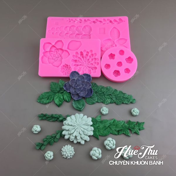Khuôn silicon Lá Rừng, Hoa Rừng (vỉ nhiều chi tiết) làm bánh rau câu 3D 4D nhấn xôi, fondant, socola, nến hanmade