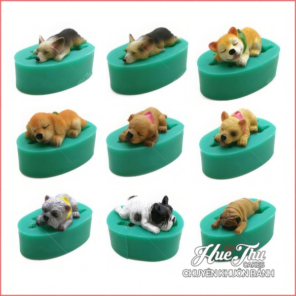 Khuôn silicon Chú Chó Cute (bộ 8 khuôn) làm bánh rau câu 3D 4D nhấn xôi, fondant, socola, nến hanmade