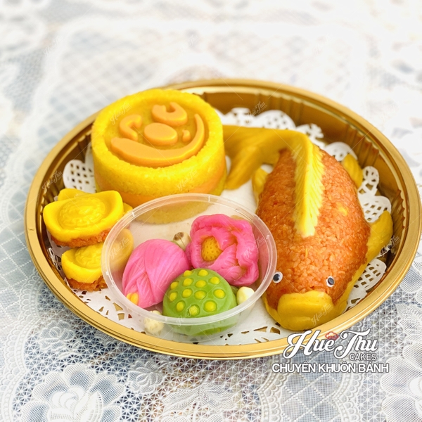 Hộp Nhựa Vàng Hình Tròn HC5 16/20/25/28cm (10 hộp, có nắp) đựng bánh rau câu cá chép, đựng bánh các loại