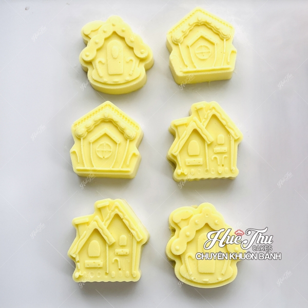 Khuôn silicon Ngôi Nhà A144 (vỉ 6 hình) làm bánh rau câu 3D 4D nhấn xôi, fondant, socola, nến hanmade
