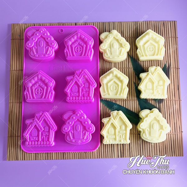 Khuôn silicon Ngôi Nhà A144 (vỉ 6 hình) làm bánh rau câu 3D 4D nhấn xôi, fondant, socola, nến hanmade