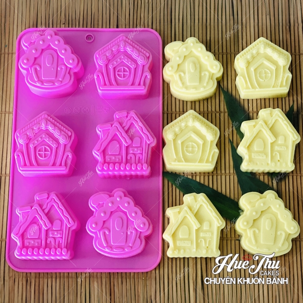 Khuôn silicon Ngôi Nhà A144 (vỉ 6 hình) làm bánh rau câu 3D 4D nhấn xôi, fondant, socola, nến hanmade