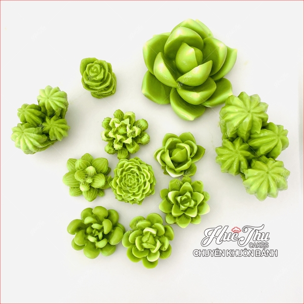 Khuôn silicon Xương Rồng Sen Đá A150 (vỉ 7 hình) làm bánh rau câu 3D 4D nhấn xôi, fondant, socola, nến hanmade