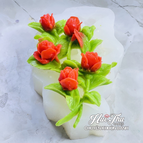 Khuôn silicon Cành Hồng làm bánh rau câu 3D 4D nhấn xôi, fondant, socola, nến hanmade