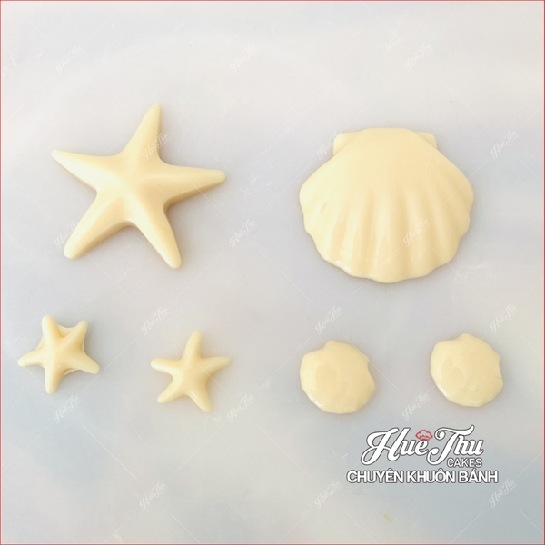 Khuôn silicon Sò Điệp, Sao Biển A101 (vỉ 6 hình) làm bánh rau câu 3D 4D nhấn xôi, fondant, socola, nến hanmade