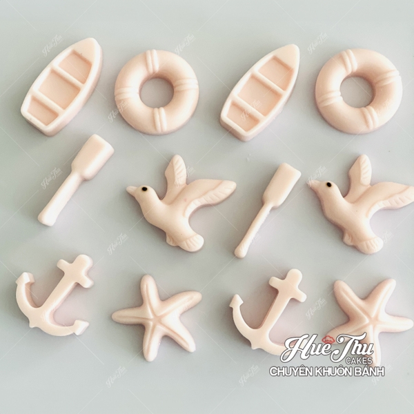 Khuôn silicon Thủy Thủ, Đại Dương A156 (vỉ 12 hình) làm bánh rau câu 3D 4D nhấn xôi, fondant, socola, nến hanmade