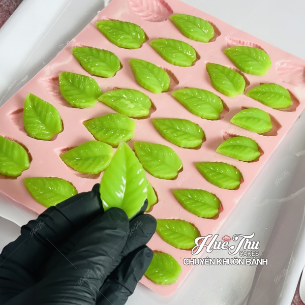 Khuôn silicon Vỉ Lá Gân (vỉ 28 lá) làm bánh rau câu 3D 4D nhấn xôi, fondant, socola, nến hanmade
