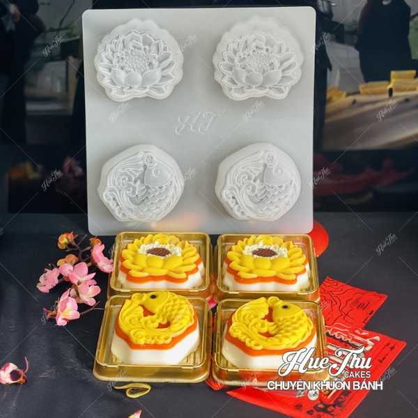 Khuôn rau câu, nhấn xôi Cá Chép Hoa Sen N7 (vỉ 4 khuôn) làm bánh rau câu, ép xôi