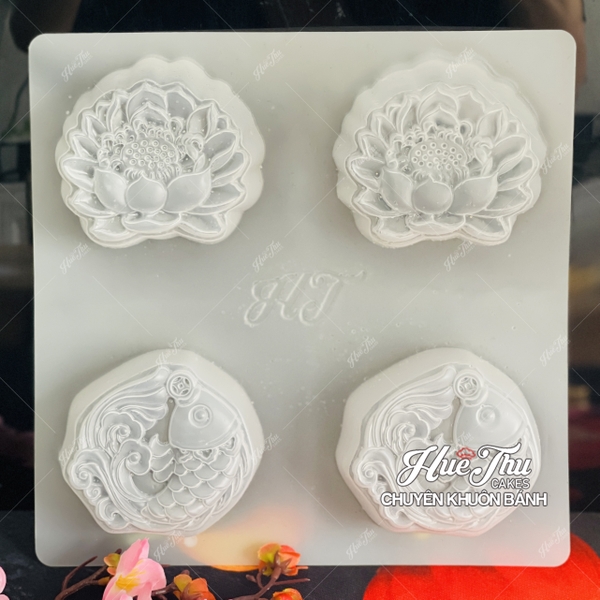 Khuôn rau câu, nhấn xôi Cá Chép Hoa Sen N7 (vỉ 4 khuôn) làm bánh rau câu, ép xôi