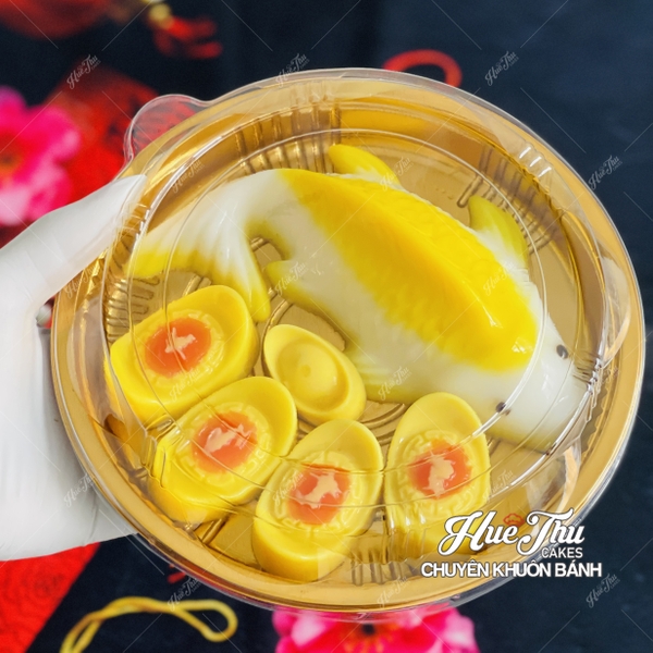 Hộp Nhựa Vàng Hình Tròn HC5 16/20/25/28cm (10 hộp, có nắp) đựng bánh rau câu cá chép, đựng bánh các loại